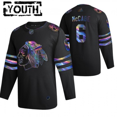 Chicago Blackhawks Jake McCabe 6 2021-22 Iriserend holografisch Zwart Authentic Shirt - Kinderen